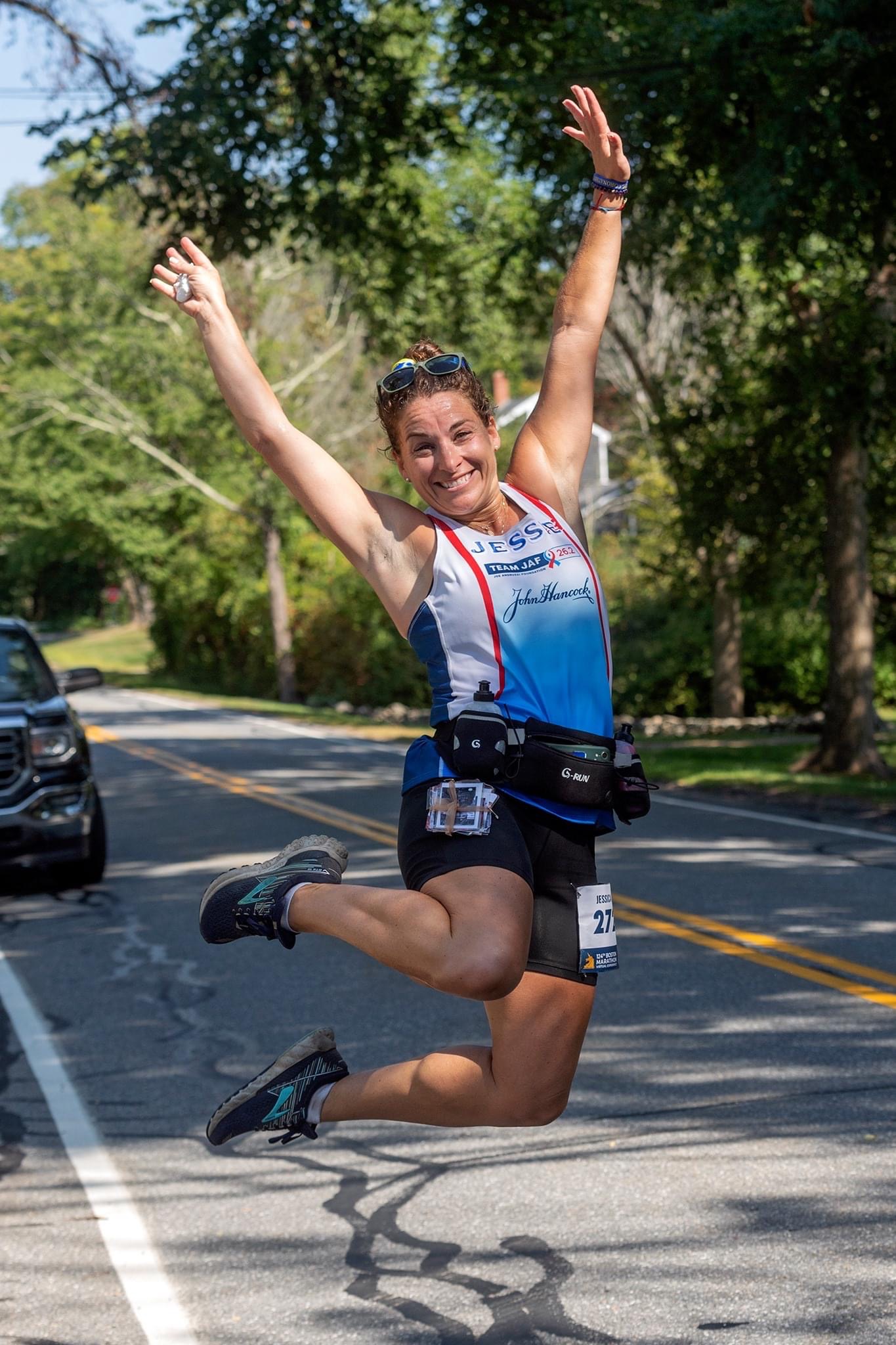 A runner on the Boston Marathon course